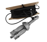 Cupped Waterfowl Decoy Jerk Cord with 6 drops, 90 ft PVC cord, and 5 ft bungee cord